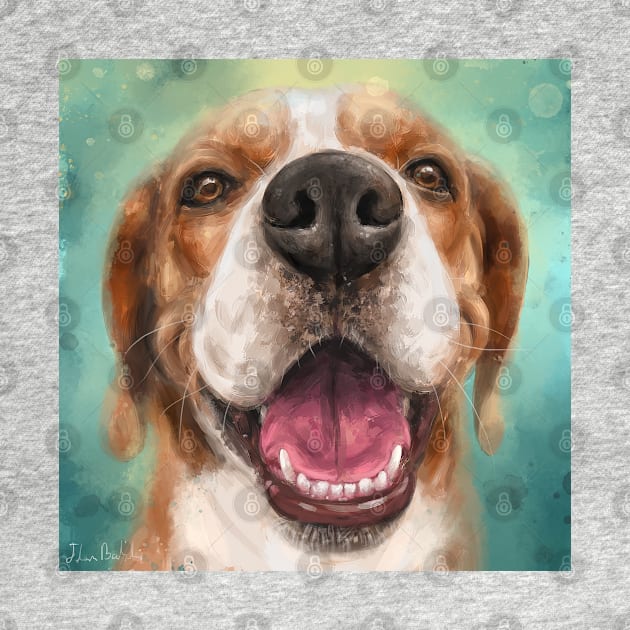 Painting of an Adorable Smiling Beagle on Green Background by ibadishi